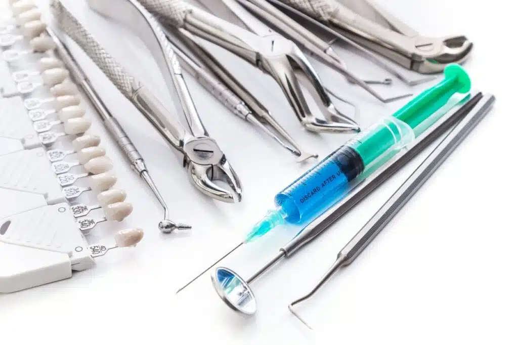 Close-up of dental tools used in a root canal procedure